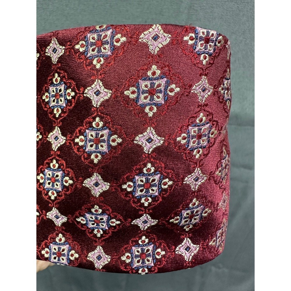 Men's Burgundy Red Canali Made in Italy Geometric‎ Pattern Silk Tie